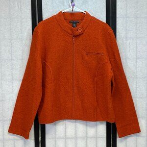 Sarah Spencer Wool Jacket XL Standup Collar Rust Zip Front Princess Seam Coat